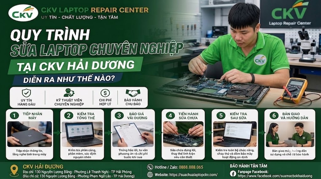 Quy Trình Sửa Laptop Chuyên Nghiệp Tại CKV Hải Dương Diễn Ra Như Thế Nào?
