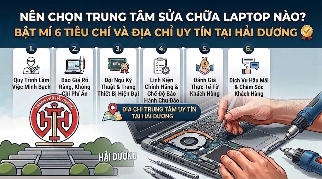NÊN CHỌN TRUNG TÂM SỬA CHỮA LAPTOP NÀO? BẬT MÍ 6 TIÊU CHÍ VÀ ĐỊA CHỈ UY TÍN TẠI HẢI DƯƠNG